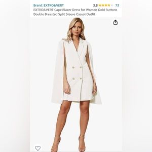 Women’s Double-Breasted Blazer Cape Dress with Gold Buttons